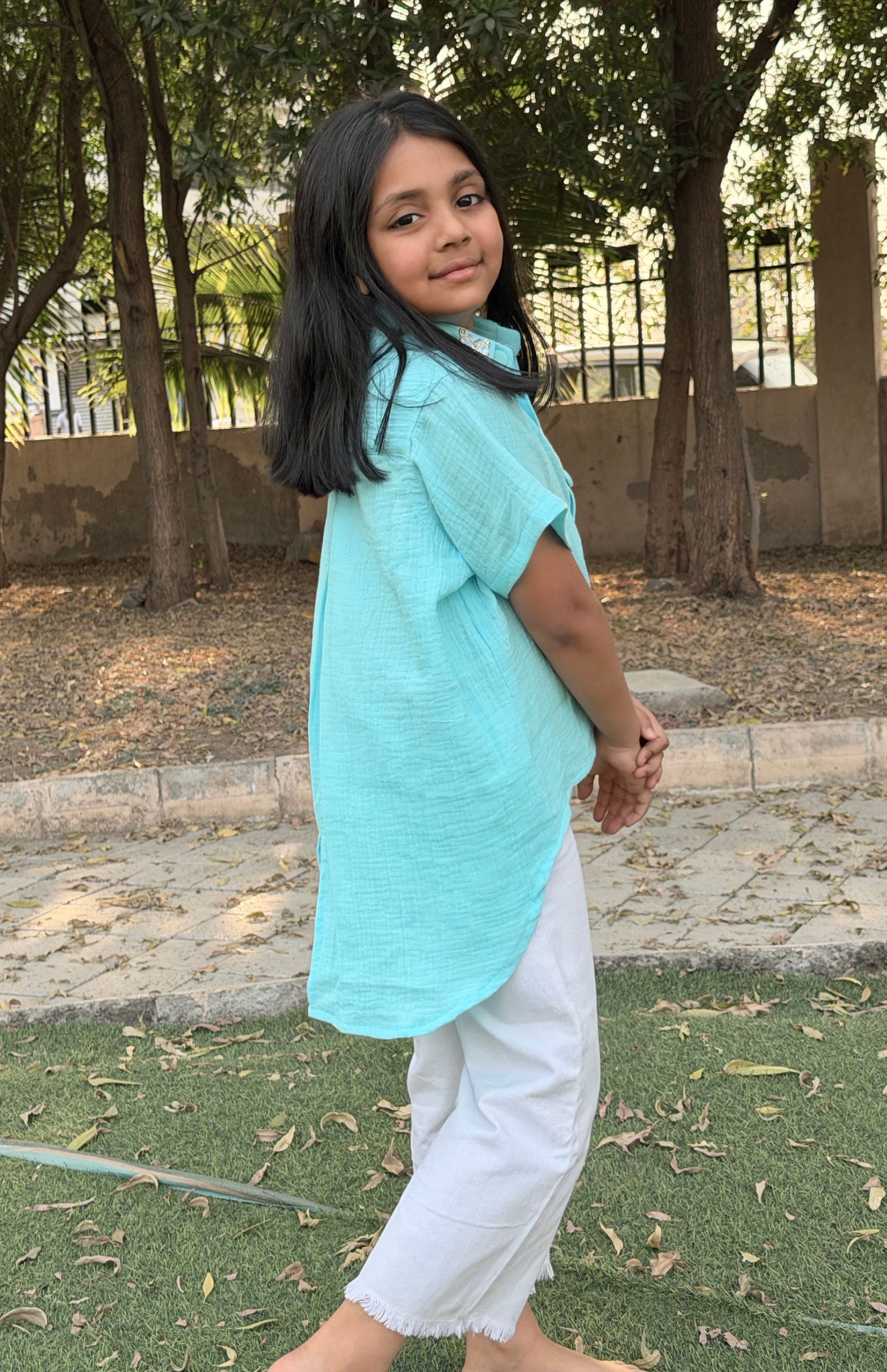 Aqua Breeze Butterfly High-Low Shirt