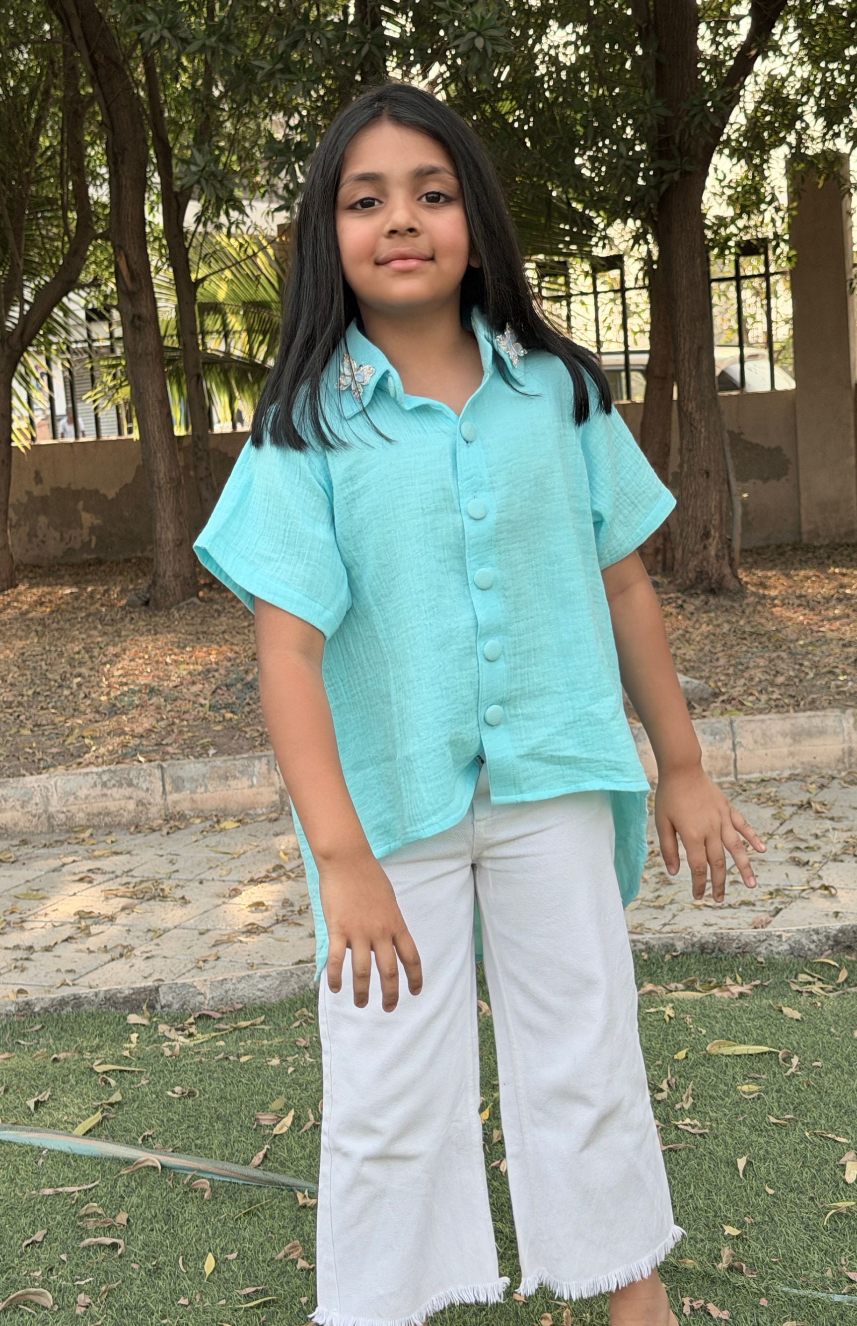 Aqua Breeze Butterfly High-Low Shirt