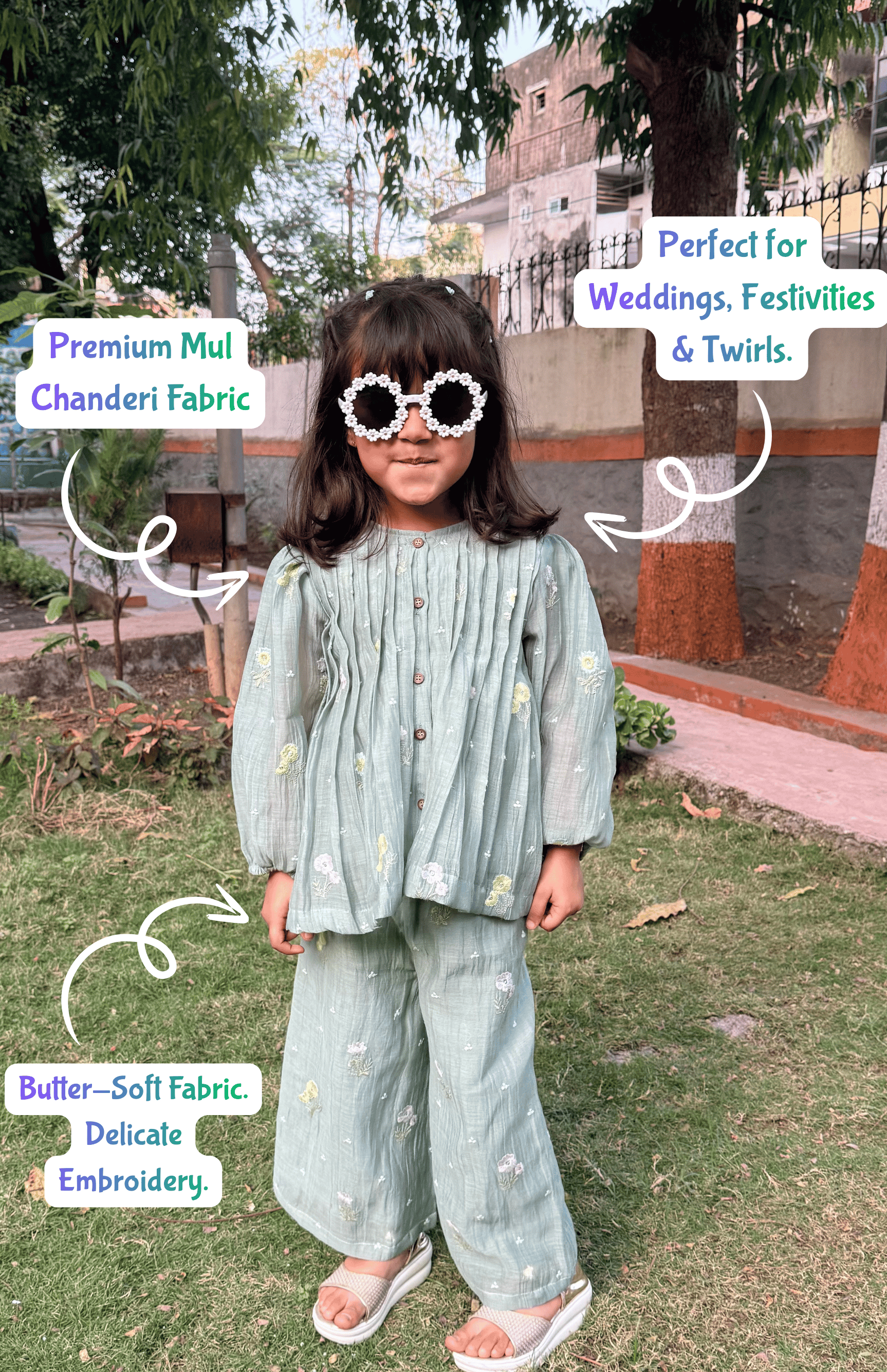 Whispering Blooms Mul Chanderi Co-Ord Set for Girls